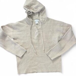 Nicole Miller NY Beige Ribbed Knit Hoodie Sweater Small